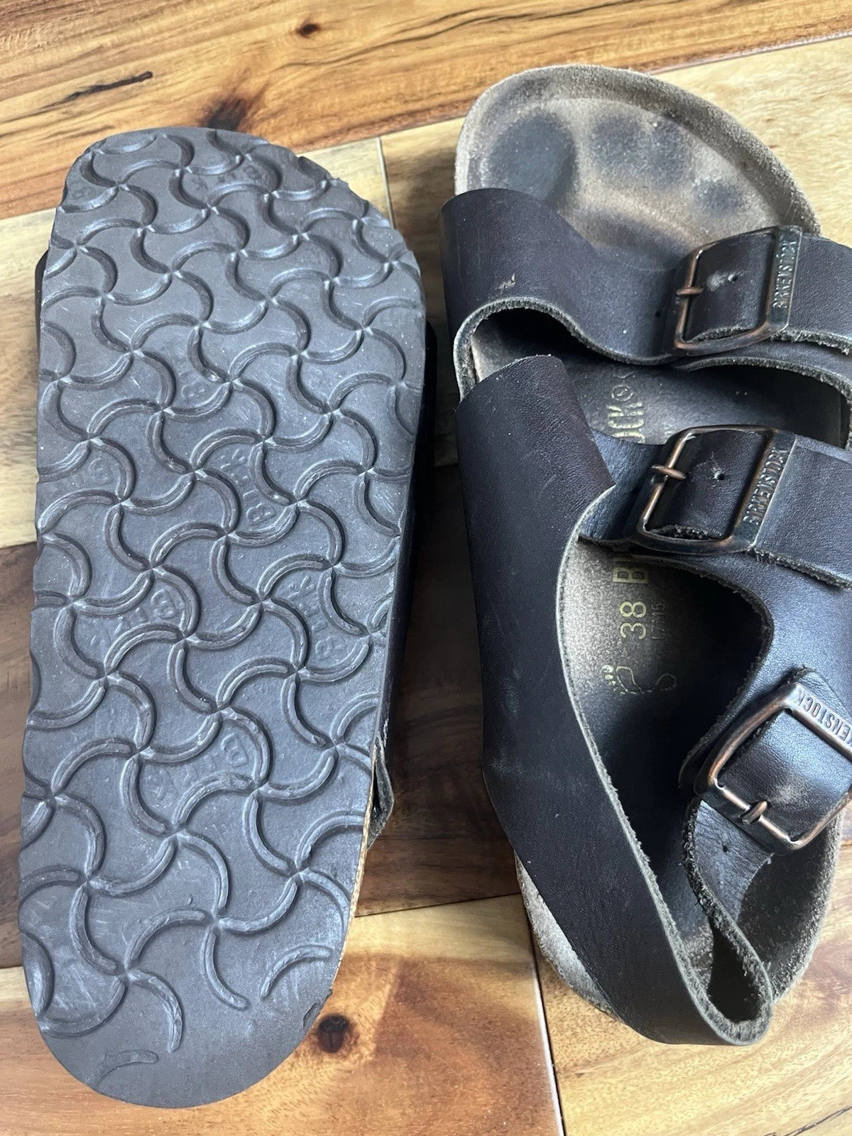 RARE🔥 Birkenstock Birki's Black Heel Strap Sandals Sz 38 L7 M5 Women's Milano