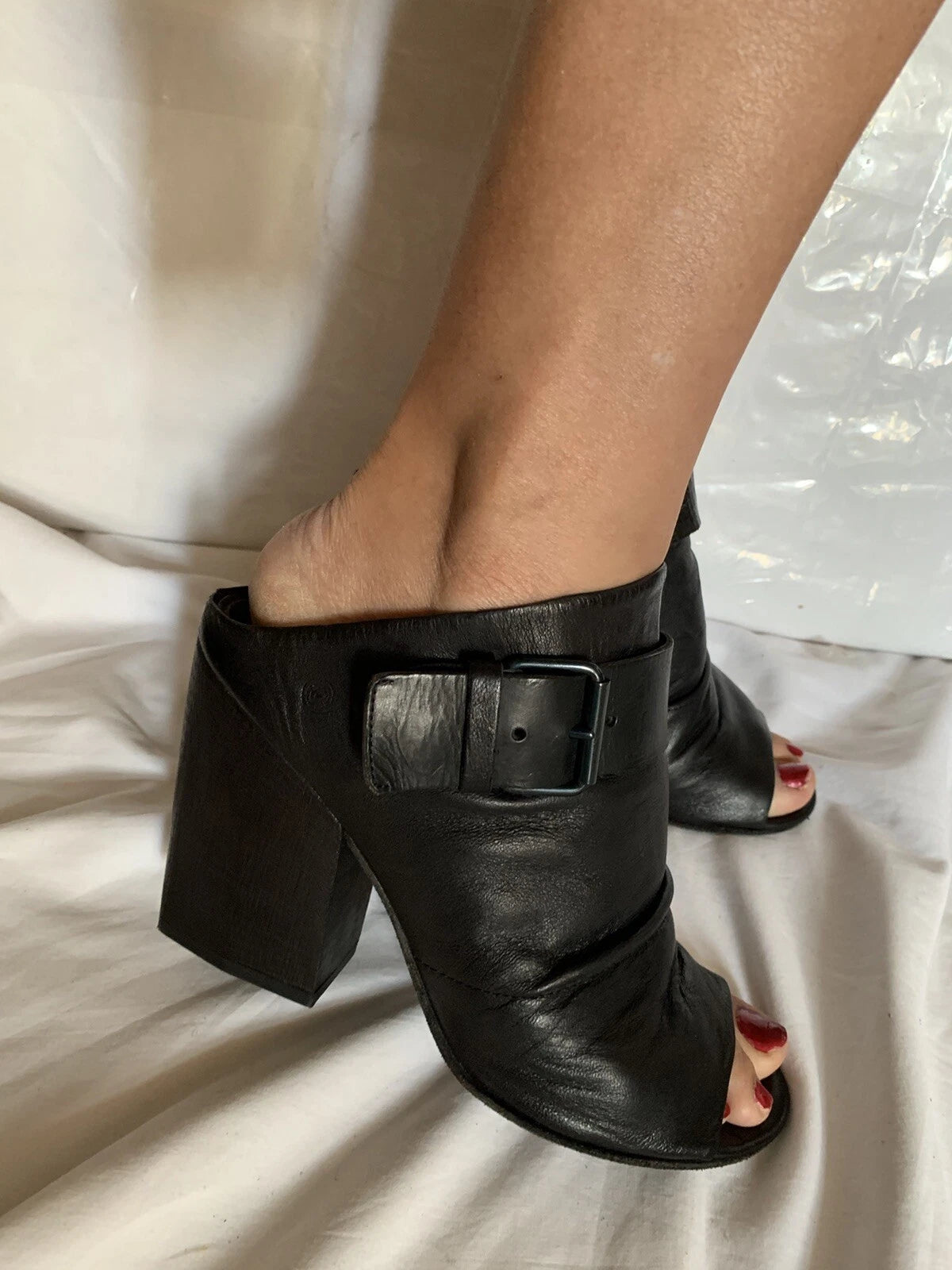 EUC! Marsell Bolla Black Soft Leather Block Heel Slingback Shoe Size EU 37/7