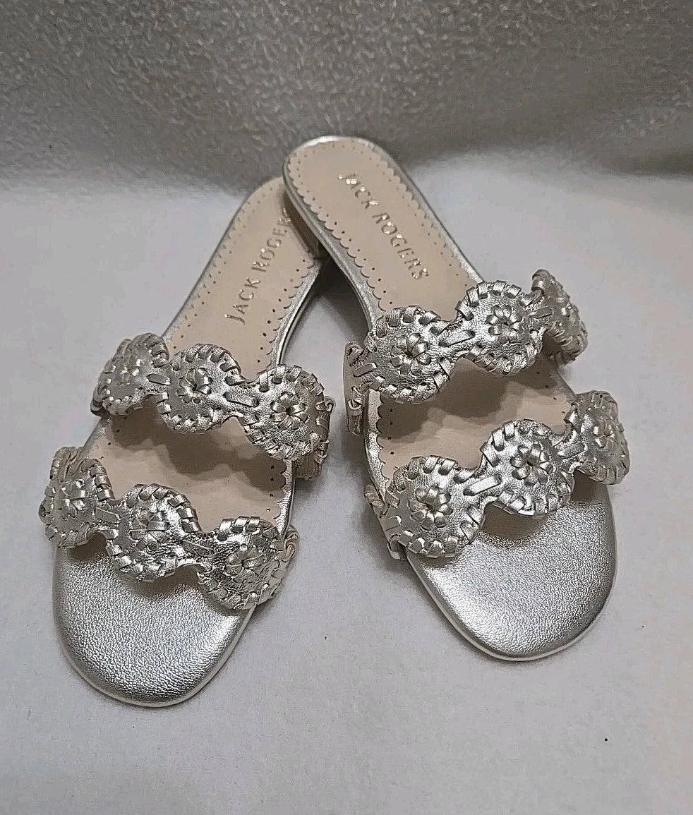 Jack Rogers Leather Slide Sandals Shoes Pale Gold  Women's Size 7M