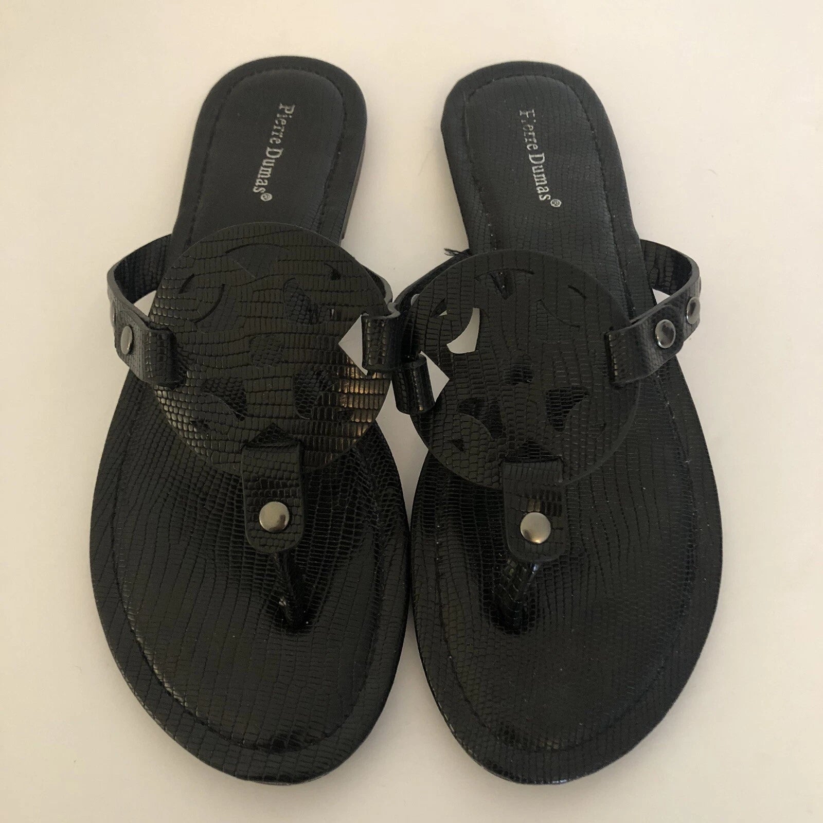 Pierre Dumas Limit Flat Slip On Thong Sandals Flip Flops 6 M Black Vegan Leather