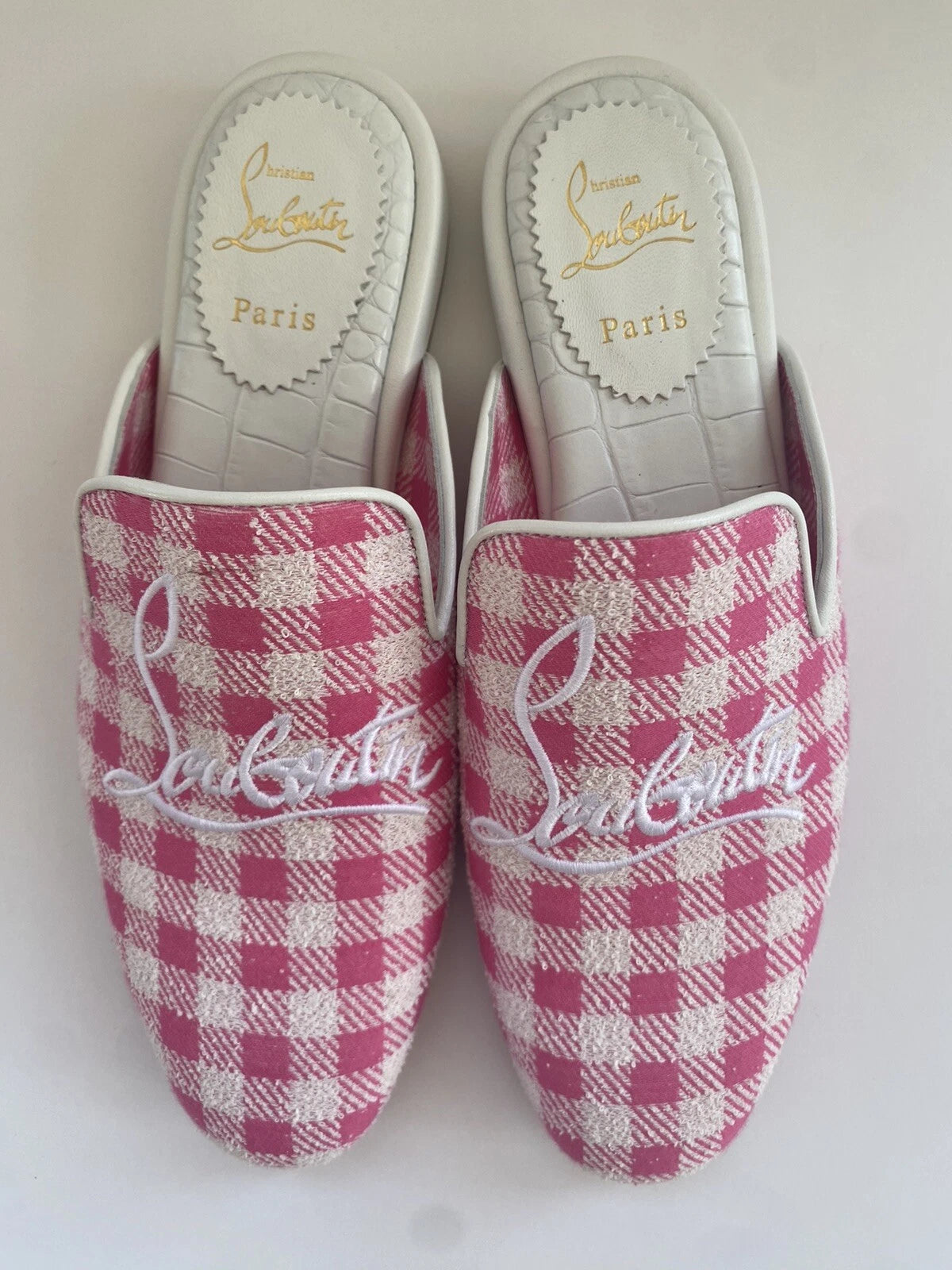 Christian Louboutin NAVY COOLITO Check Mules Slippers Slides Sandals  38.5 $750