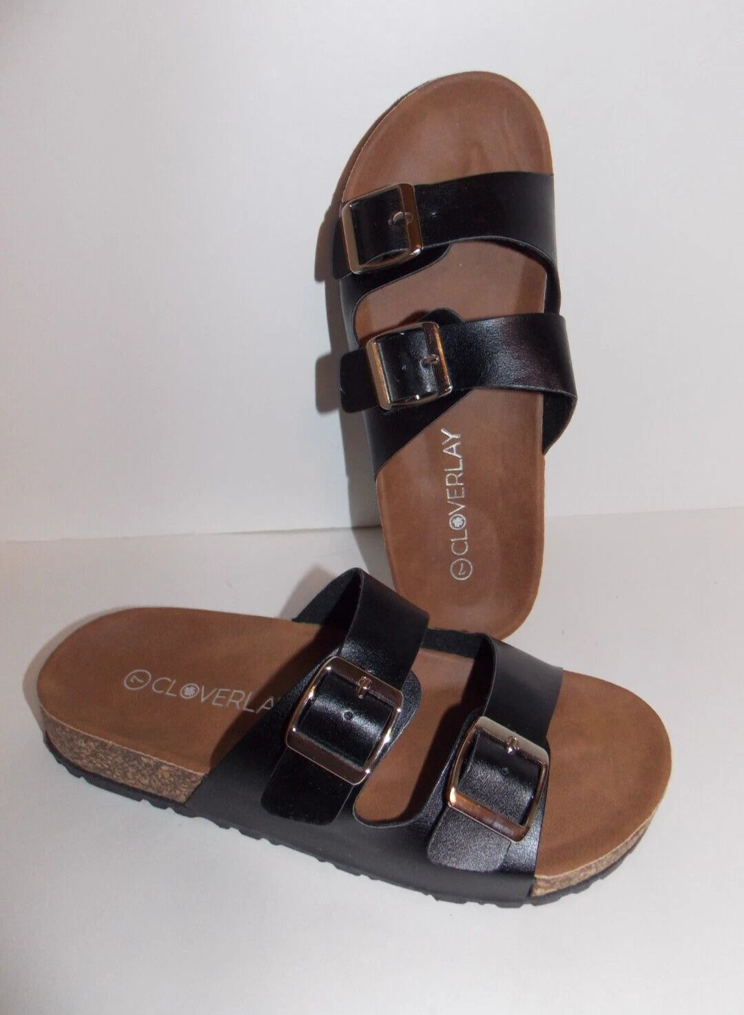 Buckle Style Slip on Slide Sandals Ladies Size 7M Black