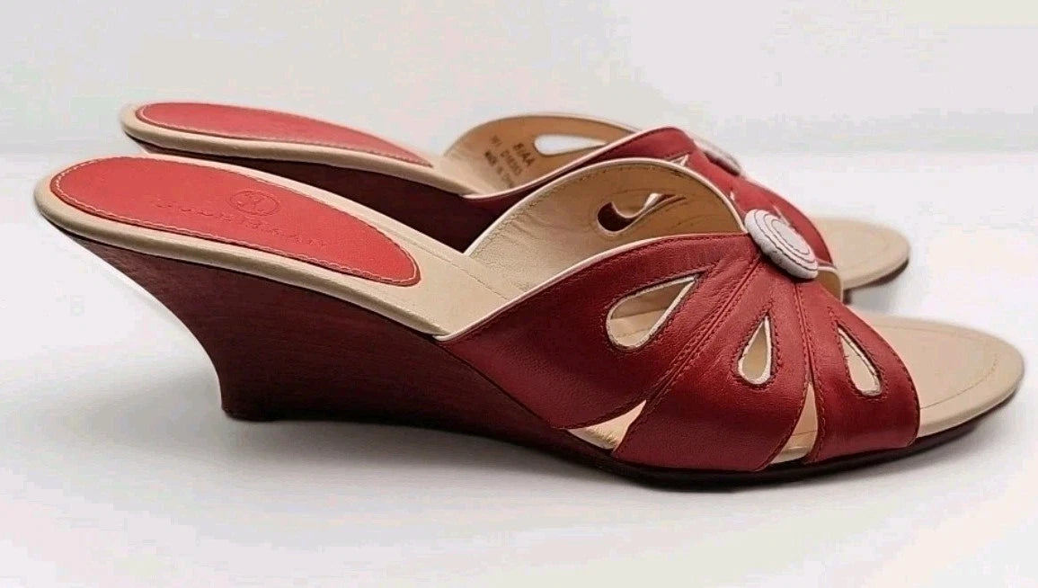 Cole Haan Stunning Leather Kitten Wedge Slides 8.5AA Party Holiday #210