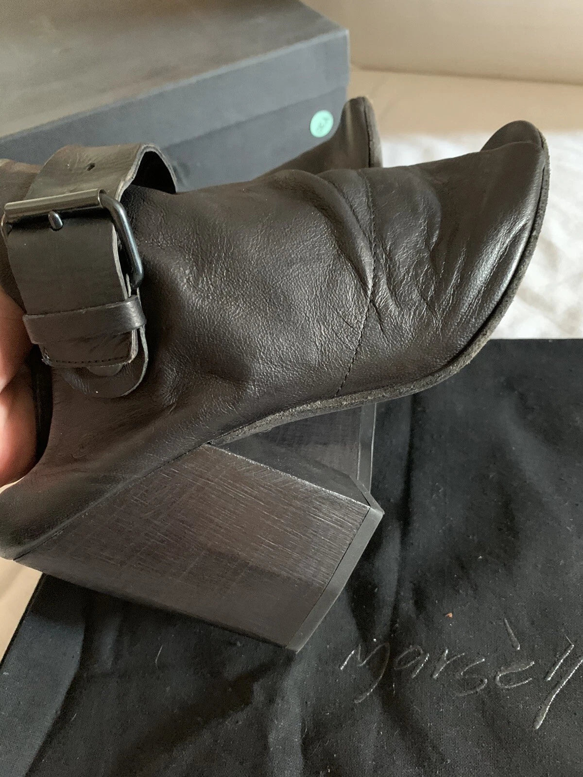 EUC! Marsell Bolla Black Soft Leather Block Heel Slingback Shoe Size EU 37/7