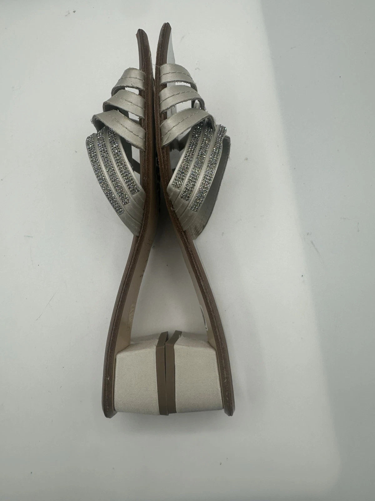 Pedro Garcia Light Gray Satin Swarovski Strap Slide Low-Heel Sandal Women Sz 38