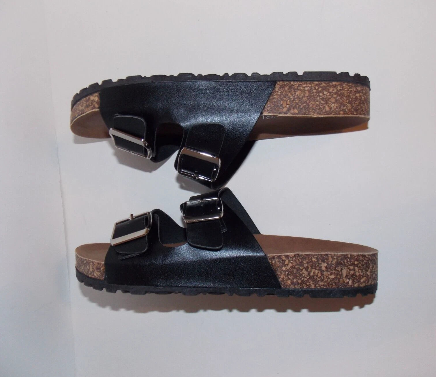 Buckle Style Slip on Slide Sandals Ladies Size 7M Black