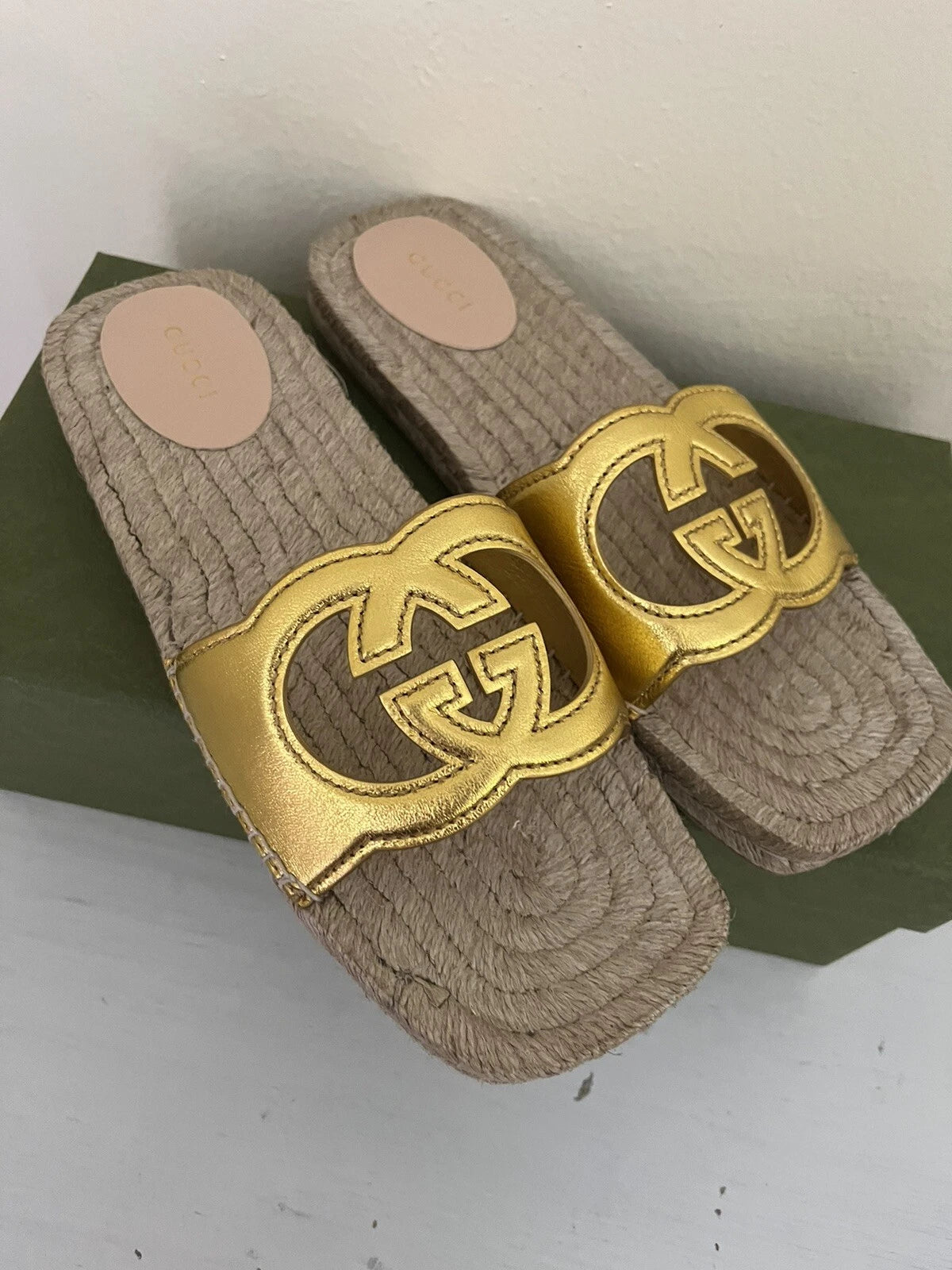 NIB GUCCI Interlocking GG Cut Out Espadrille Sandals 725830 Sz 39.5G US 9.5 $660