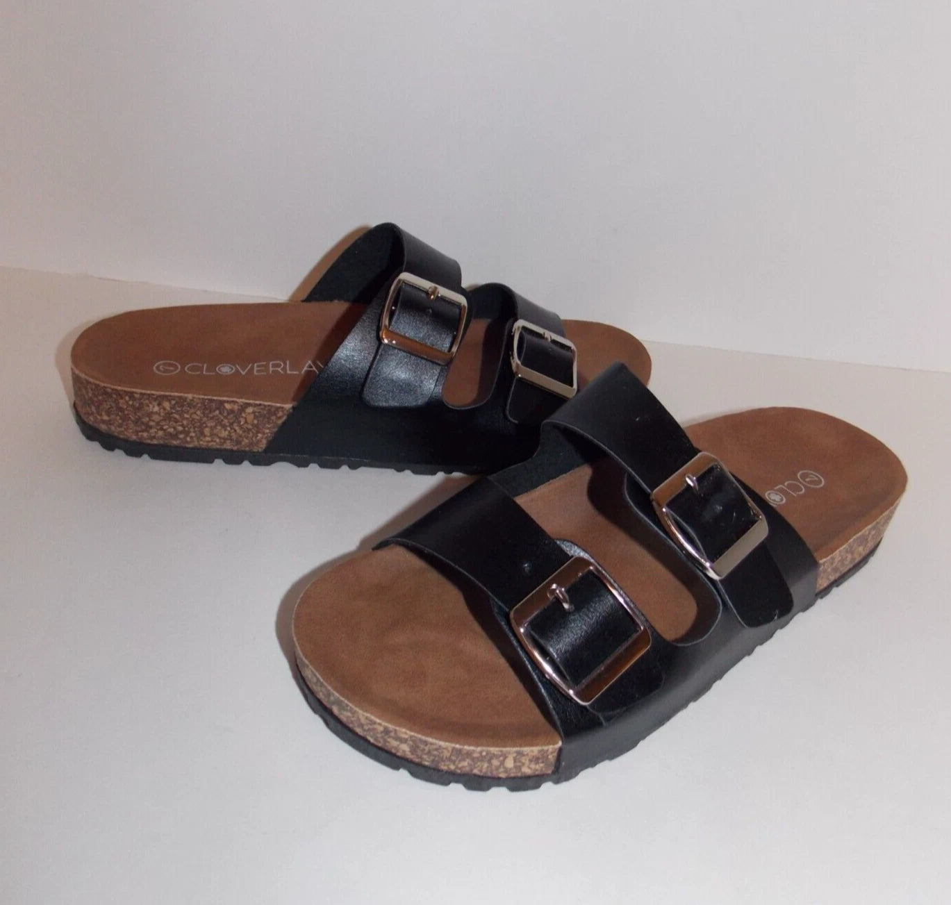Buckle Style Slip on Slide Sandals Ladies Size 7M Black