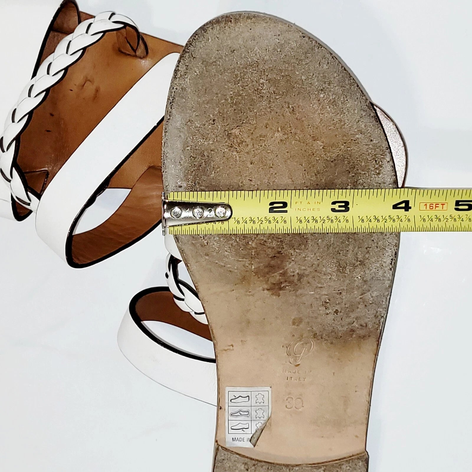 M. Gemi White Leather Flat Braided Strappy Slide Flat Sandals Wms 39EU  8.5-9 US