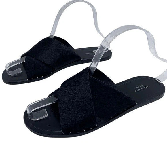 Rag & Bone Womens Shoes Keaton Slide Sandals Sz 6 Black Leather Flat Designer