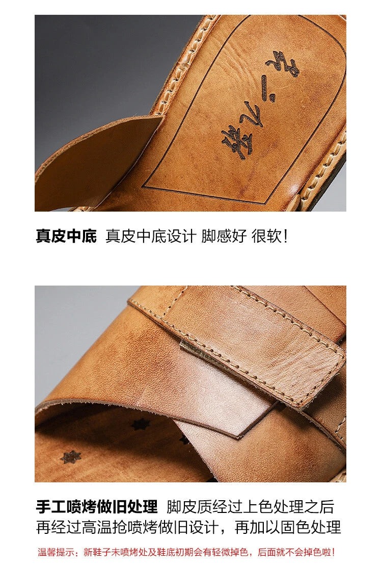 Roman Style Mens Women Real Leather Open Toe Slipper Sandals Flats Shoes Outdoor