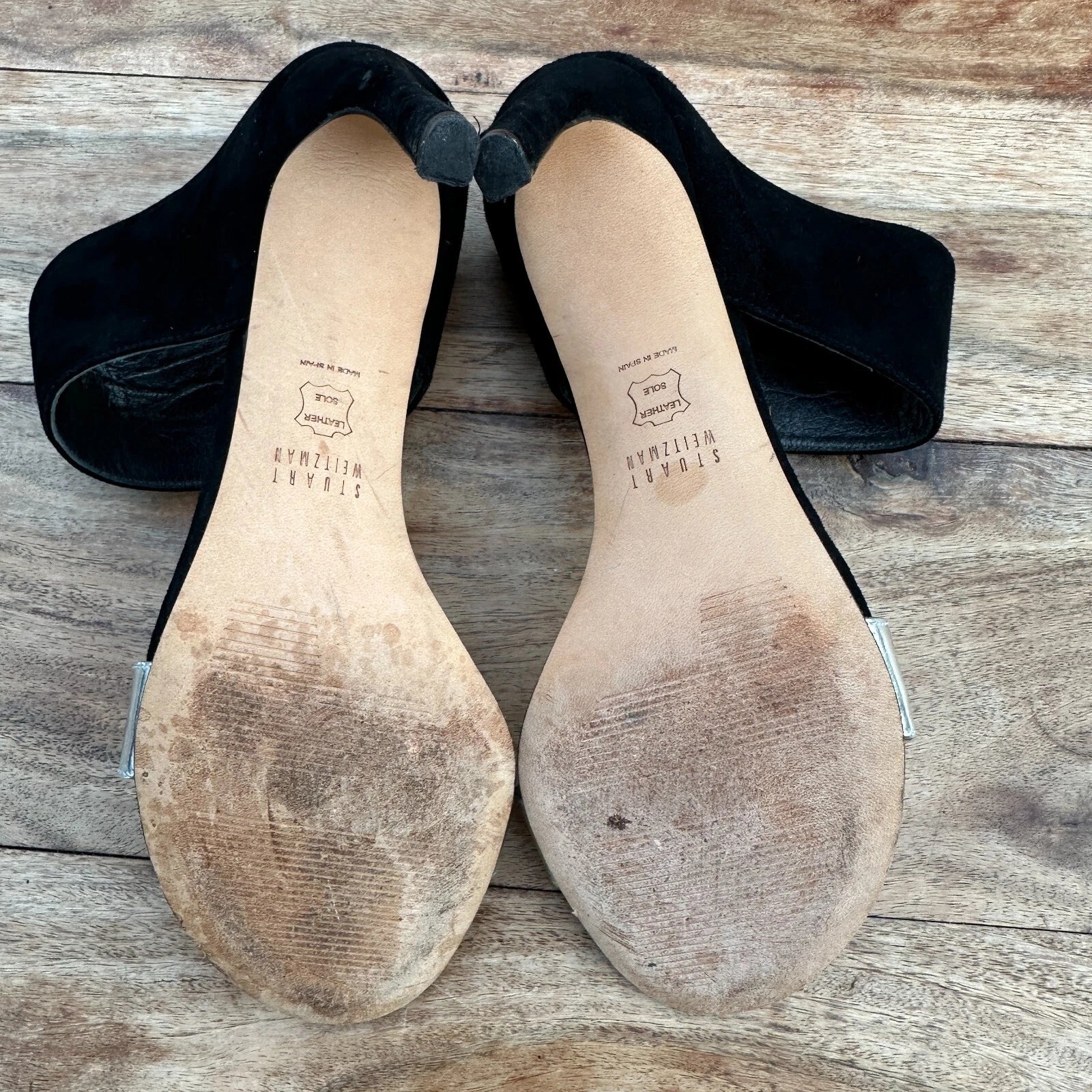 STUART WEITZMAN Slide Black Suede & Silver High Heels Size 8 Sandals Designer