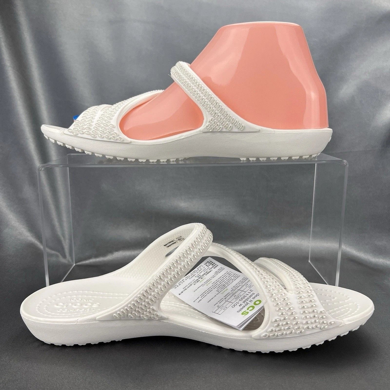 Crocs Kadee II Strappy Sandals Women's 7 White Jewels Summer Slides 211350-100