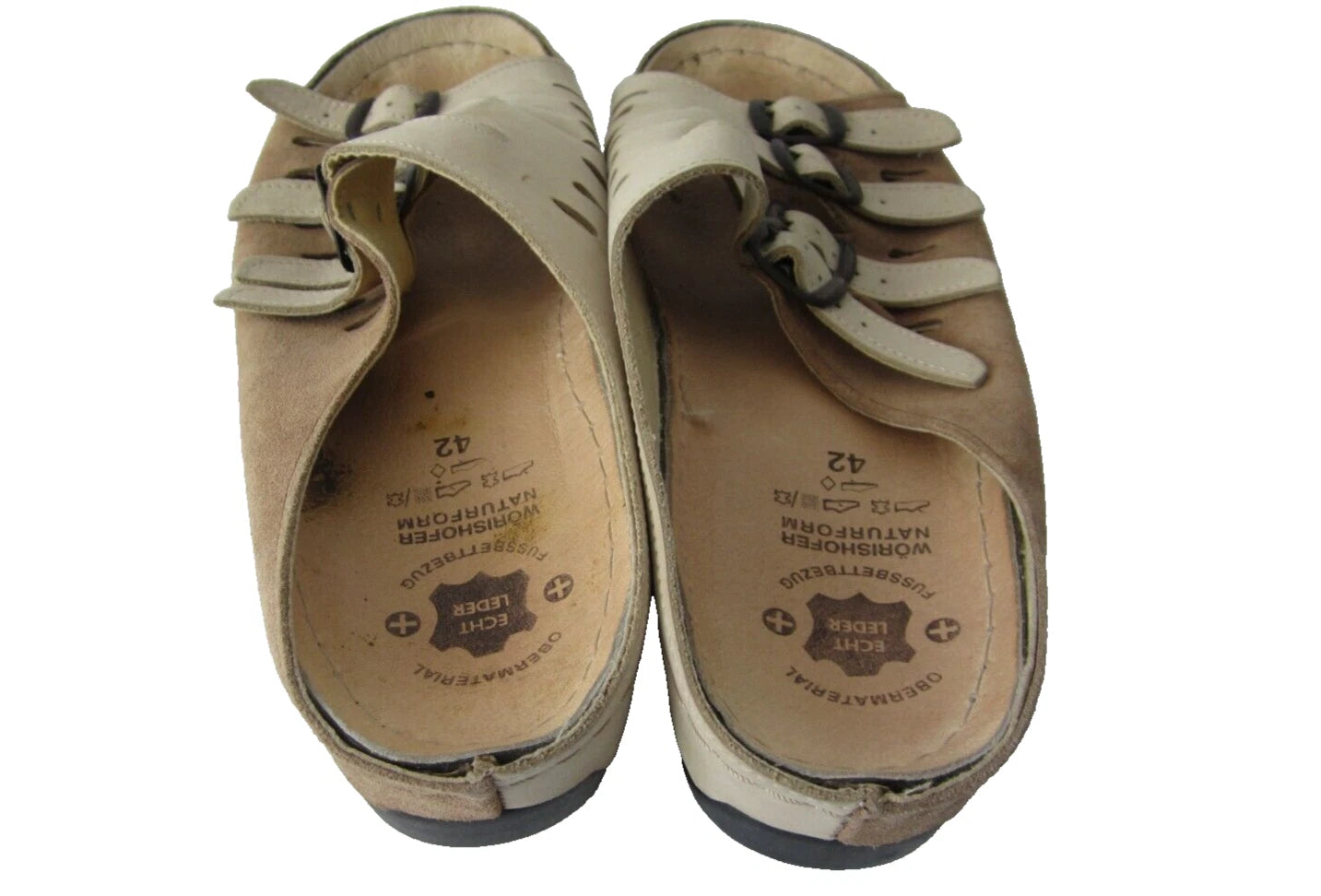 Echt Leder Sandals Womens Strappy Slides Tan/Taupe Leather Size 42 US 10.5-11