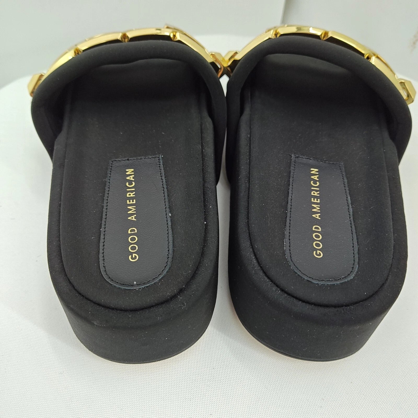 GOOD AMERICAN Chain Platform Slide Neoprene Black Size 8 Fashion Cute Sandals