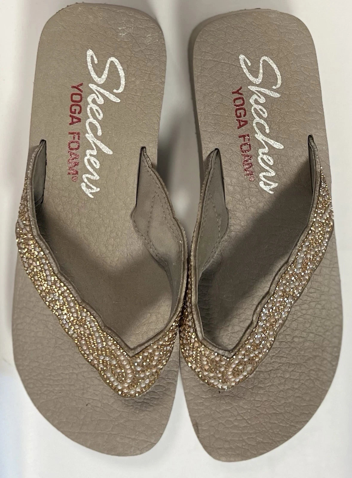 Skechers Women's Taupe Cali Vinyasa Foam Yoga Thongs Sandals Shoes Sz: 9.5