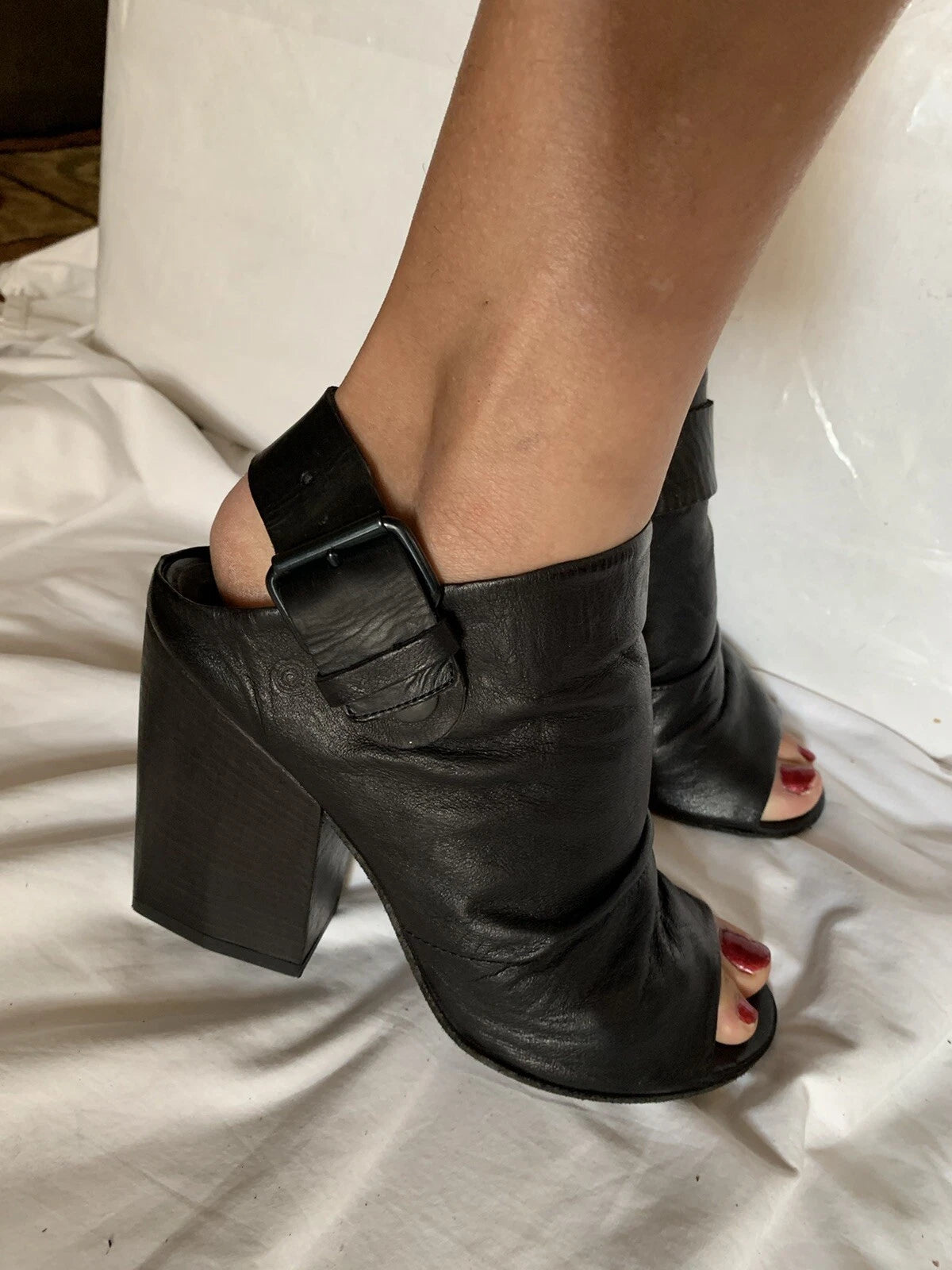 EUC! Marsell Bolla Black Soft Leather Block Heel Slingback Shoe Size EU 37/7