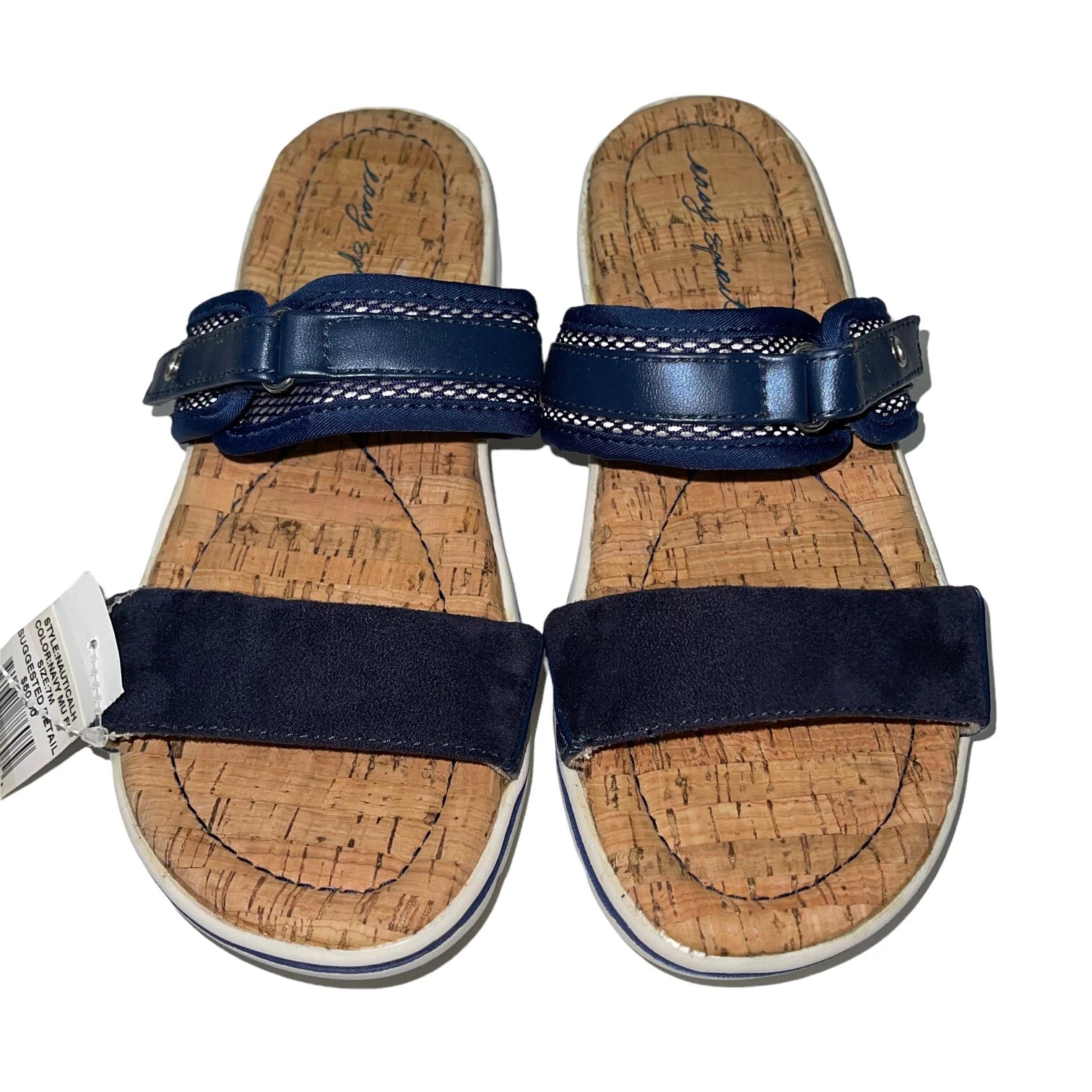 Easy Spirit Sandals Blue or  Silver Slides Cork Adjustable Lightweight Nautical