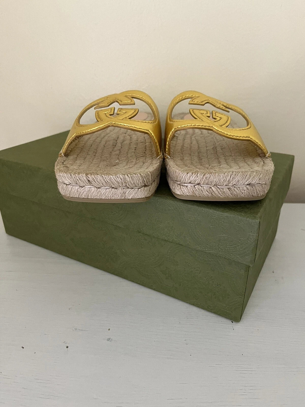 NIB GUCCI Interlocking GG Cut Out Espadrille Sandals 725830 Sz 39.5G US 9.5 $660