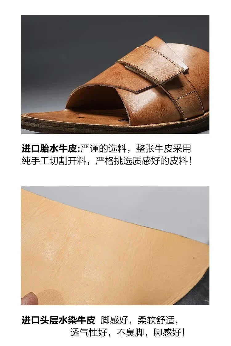 Roman Style Mens Women Real Leather Open Toe Slipper Sandals Flats Shoes Outdoor