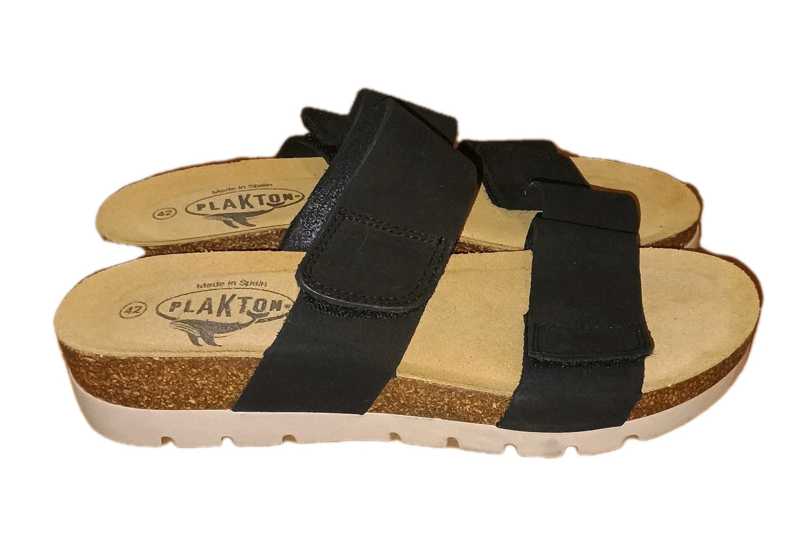 Plakton Women’s Sandals Size 11 Black Cork Footbed Adjustable Memory Cushion