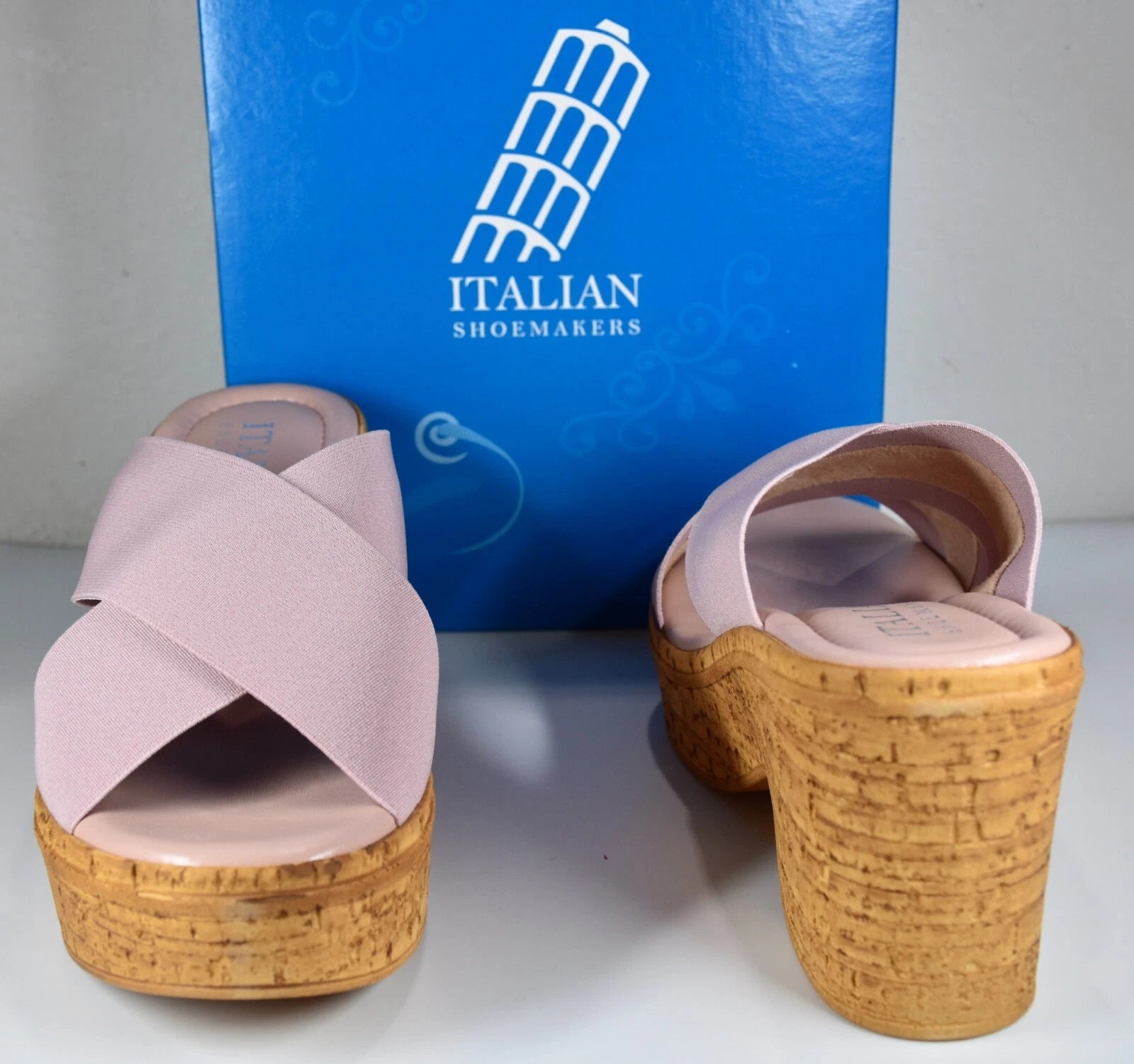 ITALIAN SHOEMAKERS NIB $120 NAIBE  CRISSCROSS PINK PLATFORM SLIDE SANDAL. 8.5 M