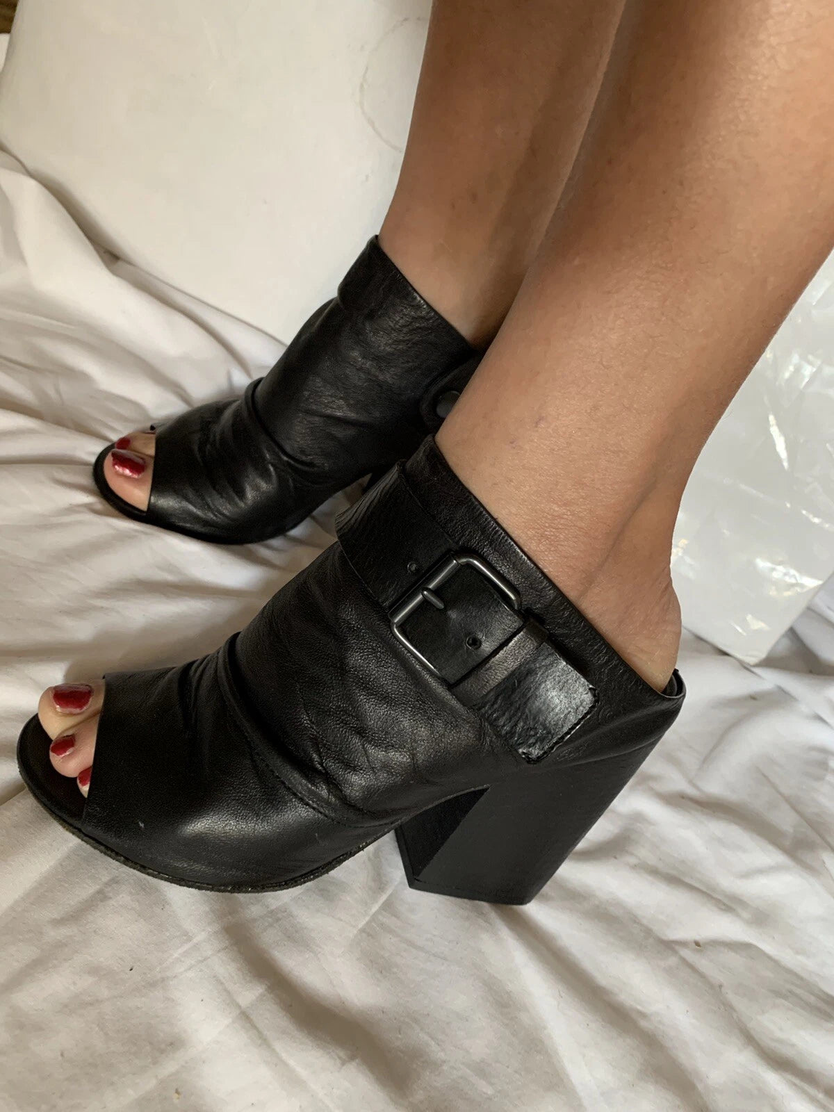 EUC! Marsell Bolla Black Soft Leather Block Heel Slingback Shoe Size EU 37/7