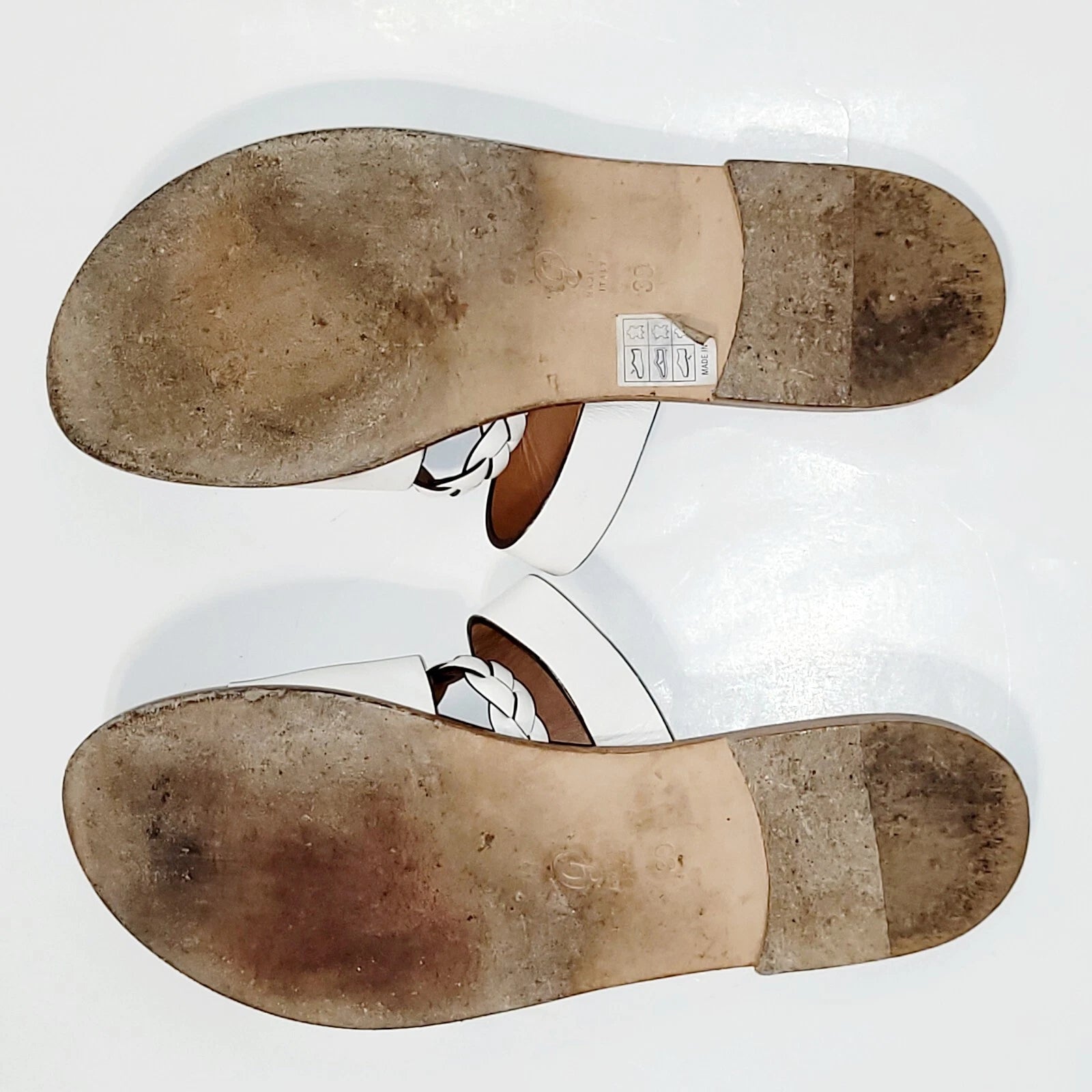 M. Gemi White Leather Flat Braided Strappy Slide Flat Sandals Wms 39EU  8.5-9 US