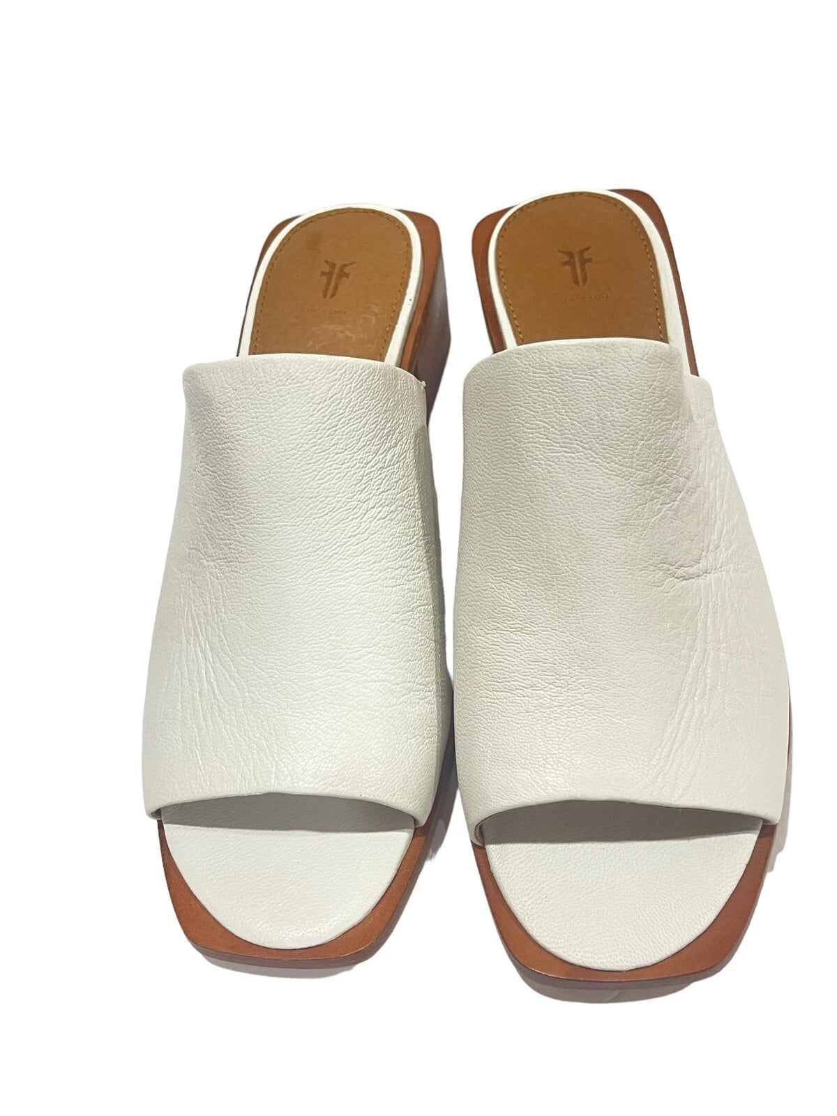 FRYE Lucia  Women’s White Leather Sandals Casual Summer Mules Size 7.5 M