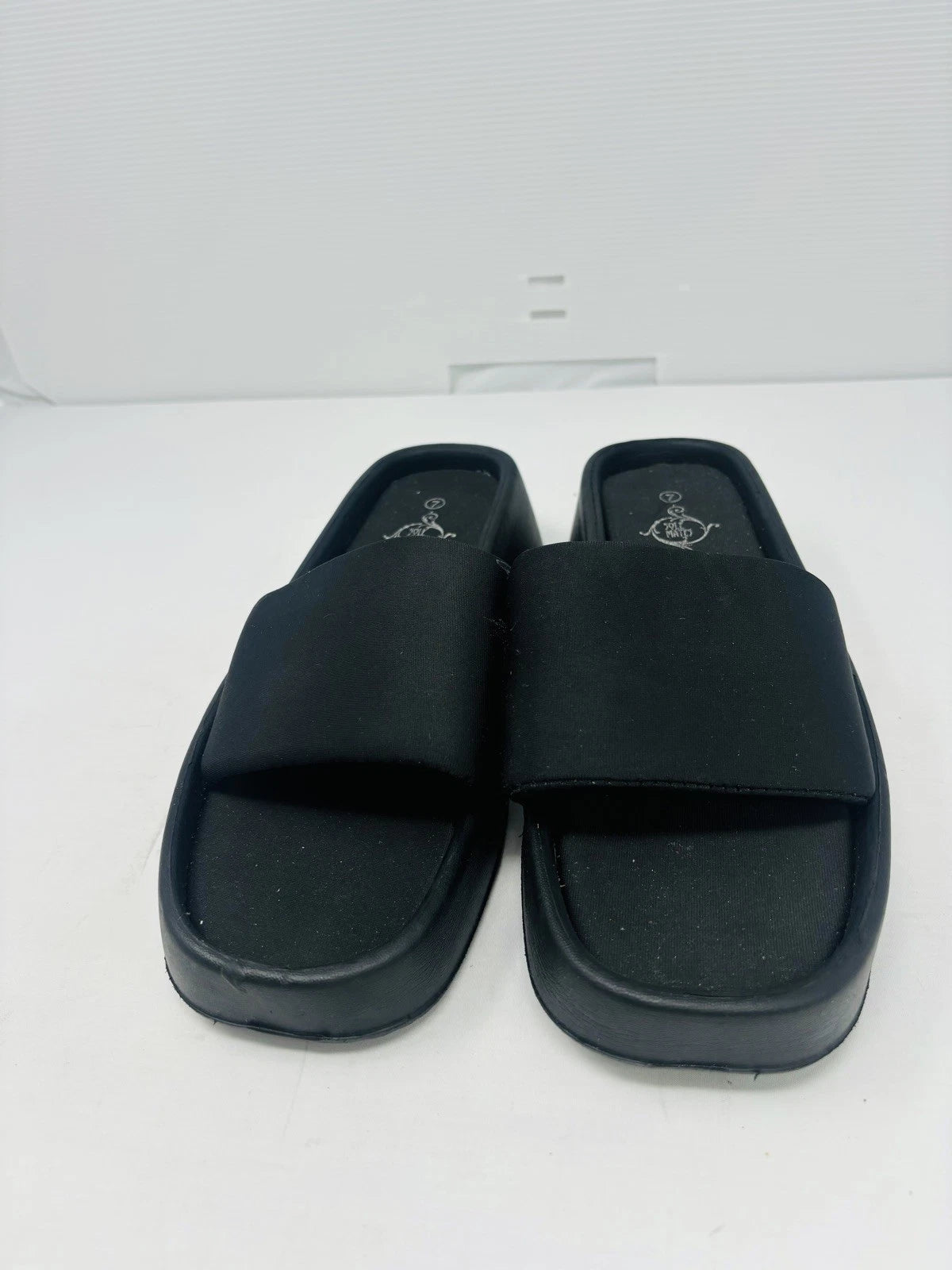 Sole Mates Black Slip On Platform Wedge Slides Sandals Womens Size 7