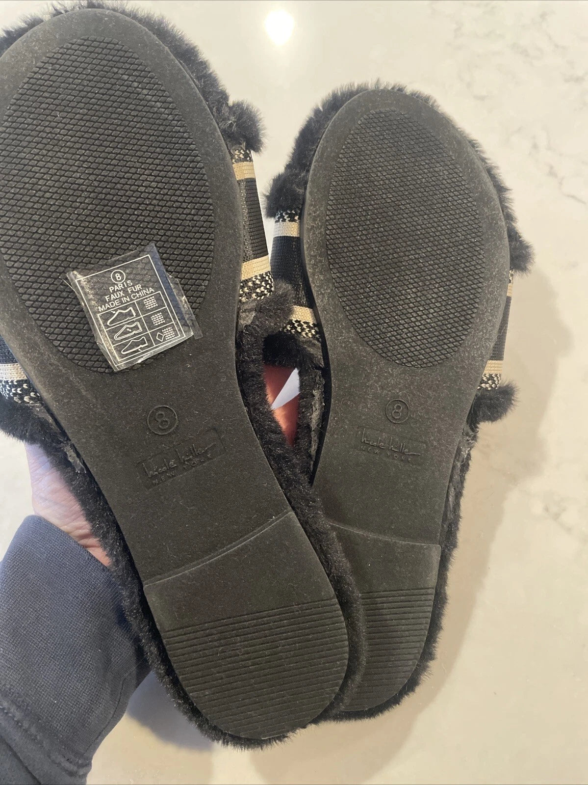 NICOLE MILLER NEW York Paris Black Slides Sandal Slip On Women's 8 Black Slipper