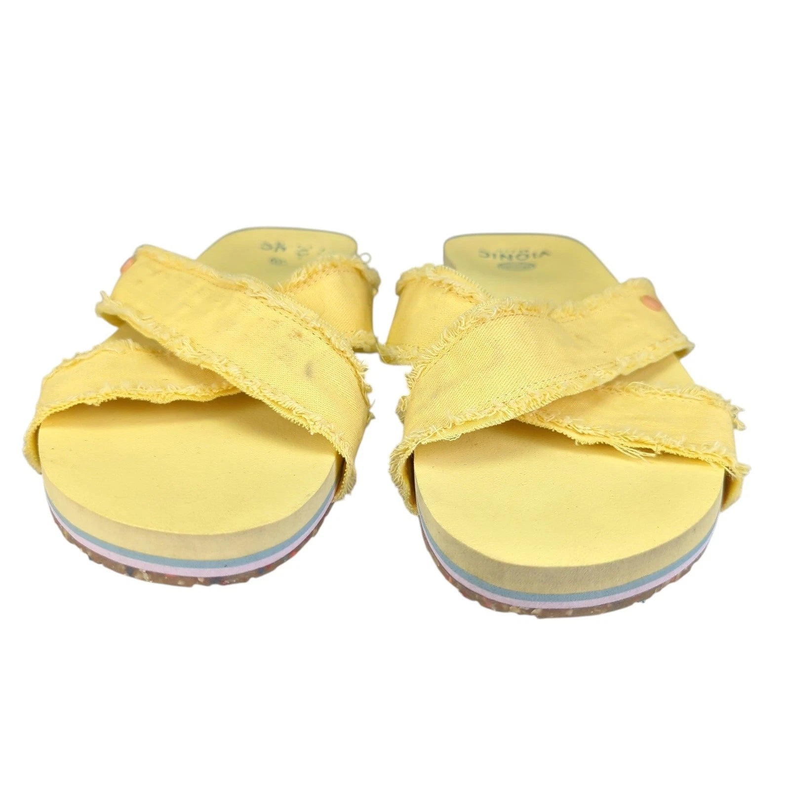 Vionic Panama Beach Malibu Yellow Fabric Crisscross Slide Sandals Women's US 10