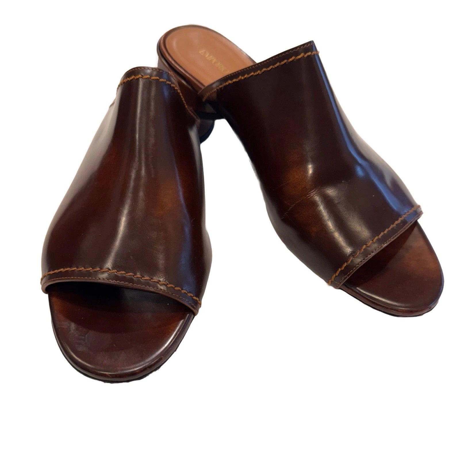 Emporio Armani Women’s Open Toe Slide Mules Brown Leather Size US 9 EU 39