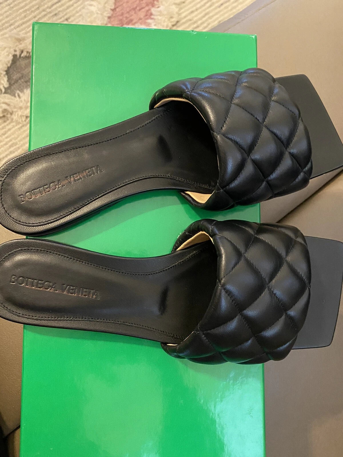 BOTTEGA VENETA Quilted Padded Flat Sandals In Black Leather 37.