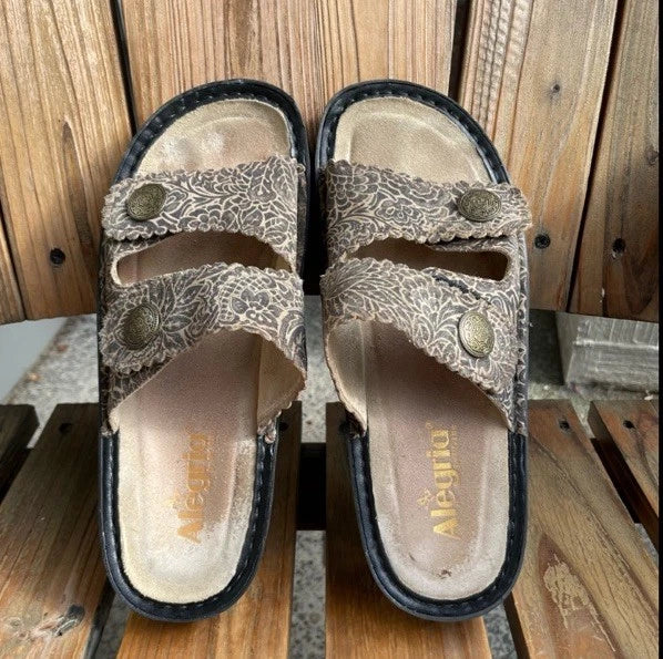 Algeria Leather Adjustable Slide Sandal Sandra Freedom Rock Comfort Brown Size 9