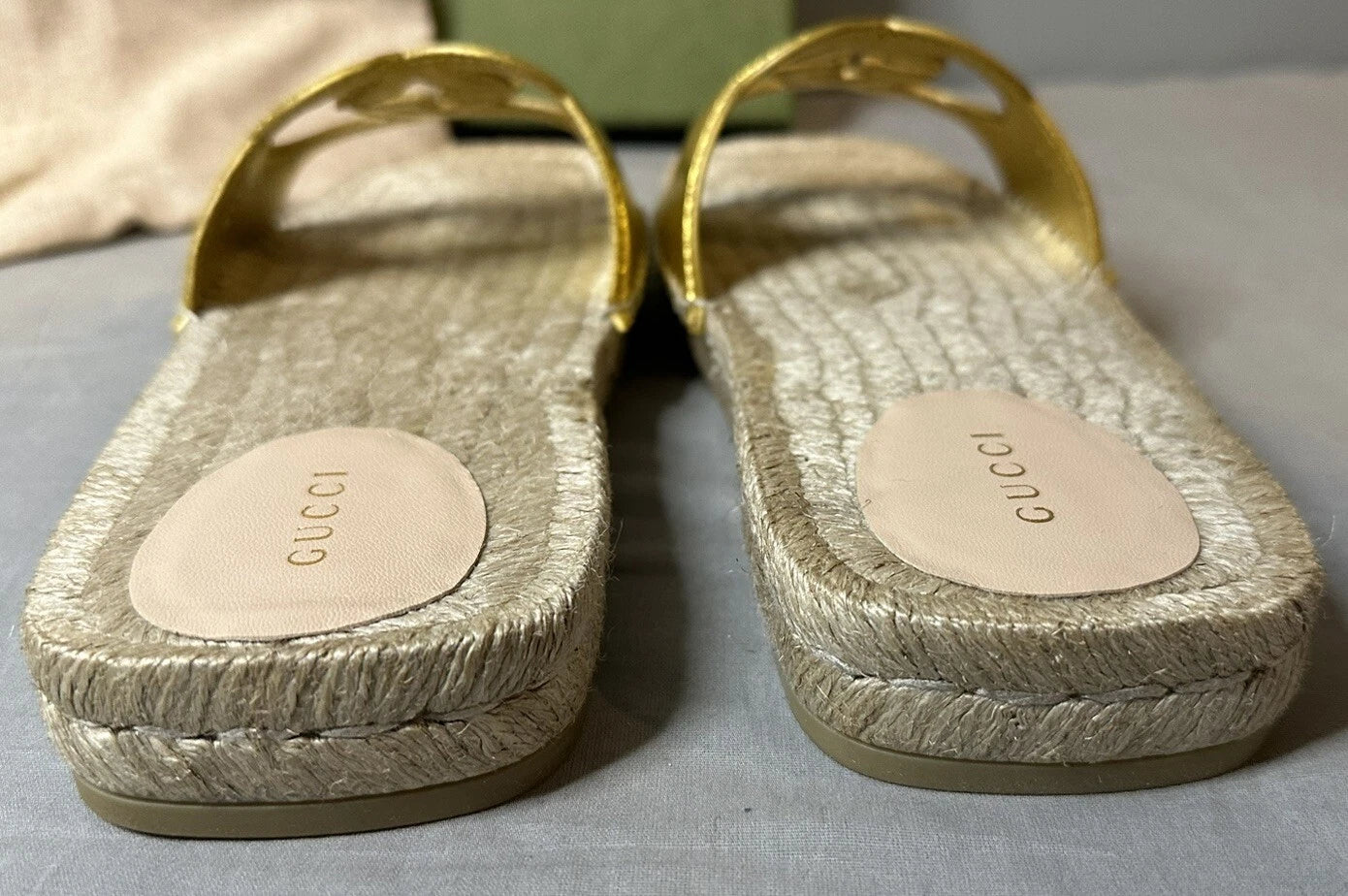 Gucci Interlocking G Cut Out Espadrille Sandals Women Size 39.5 (US 9.5) Authent