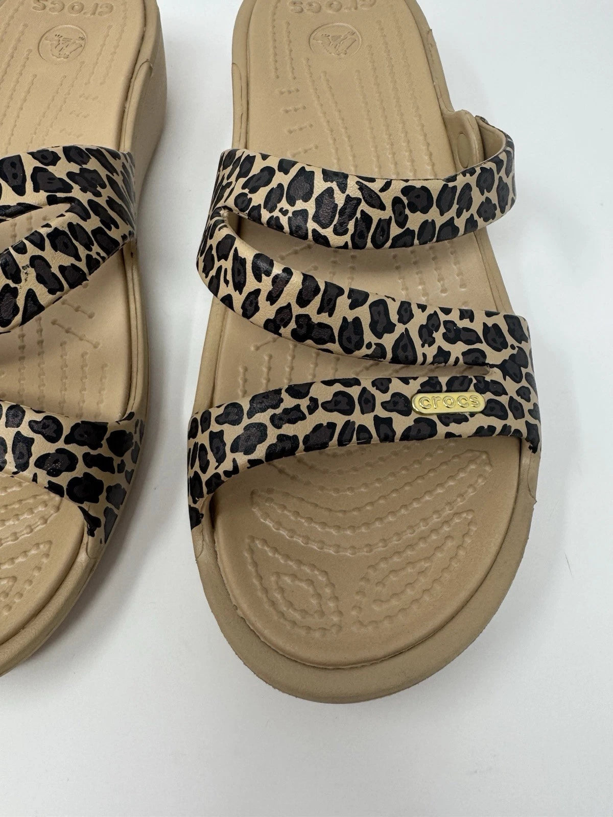 Crocs Patricia II Leopard Wedge Tan Slide Sandals W10 Women's Size 10 EUC