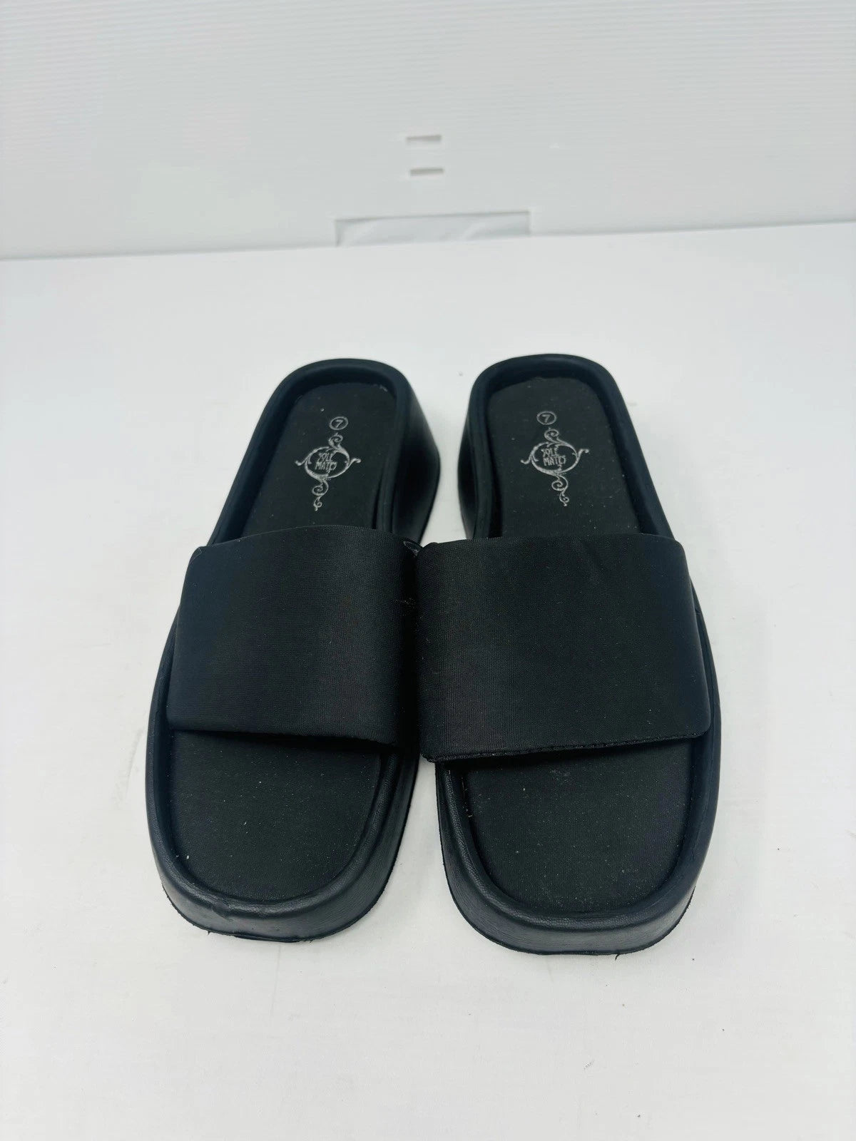 Sole Mates Black Slip On Platform Wedge Slides Sandals Womens Size 7