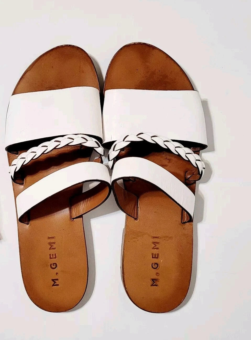 M. Gemi White Leather Flat Braided Strappy Slide Flat Sandals Wms 39EU  8.5-9 US