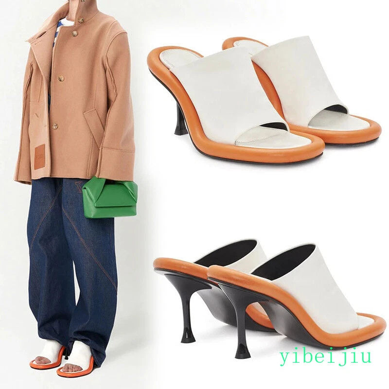 Summer Women's High Spool Heel Mules Dress Slides Slippers Party Sandals Fashion