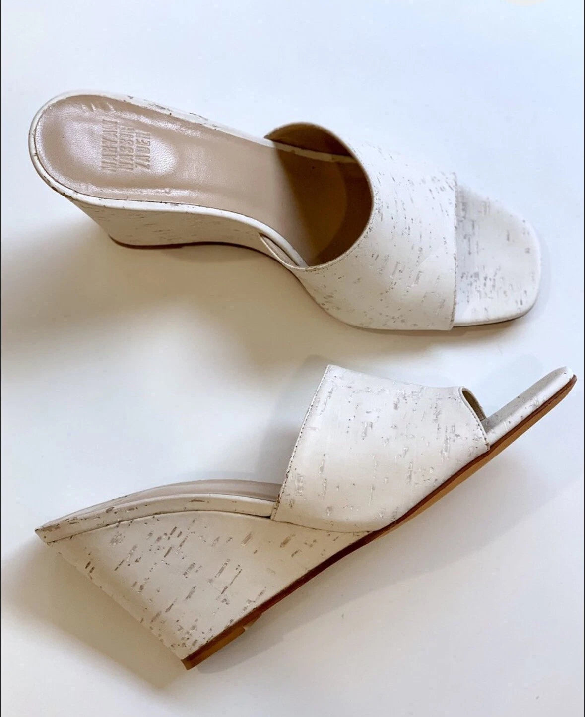 Maryam Nassir Zadeh Wedge Heel Slip On Sandal Burch White EU Size 37.5 US Size 7