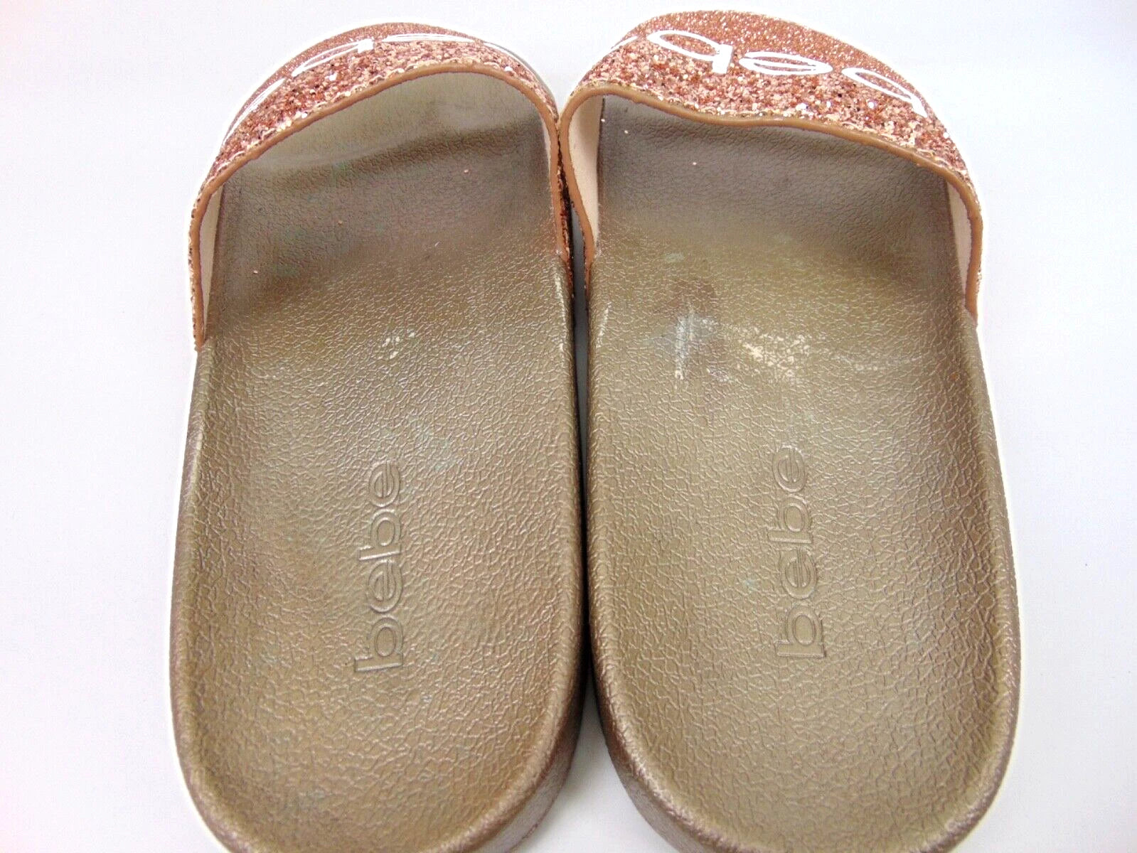 Bebe Women's Fraida Glitter Slide Fashion Sandals Flats Size 8.0 M, Rose Gold