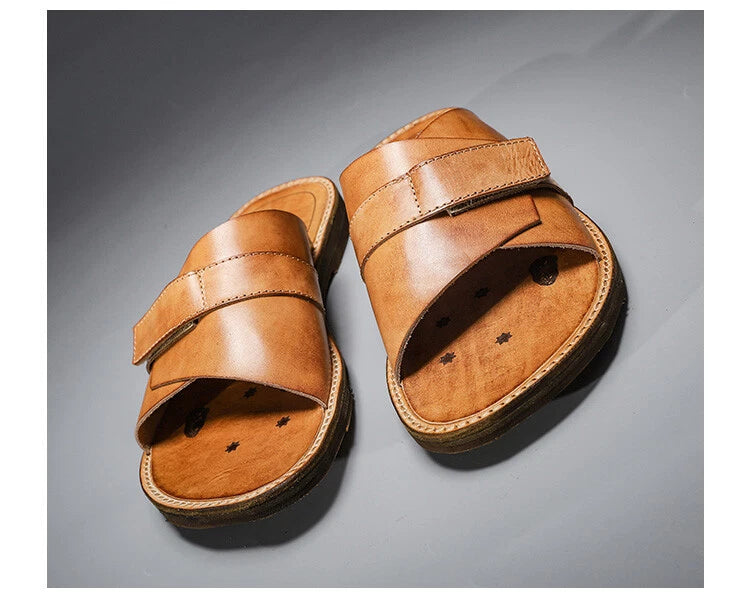 Roman Style Mens Women Real Leather Open Toe Slipper Sandals Flats Shoes Outdoor
