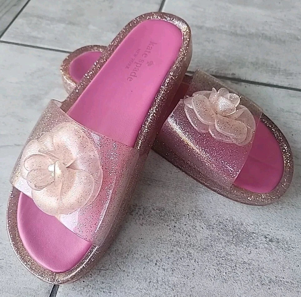 Kate Spade Splash Women's Size 9 Front Flower Glitter Jelly Slide Sandals Shoes