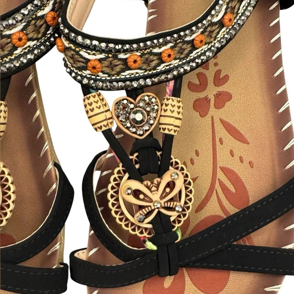 Fashion Women's Sandals Flat Rhinestone Elastic Band Comfy Studded Shoes Size 7