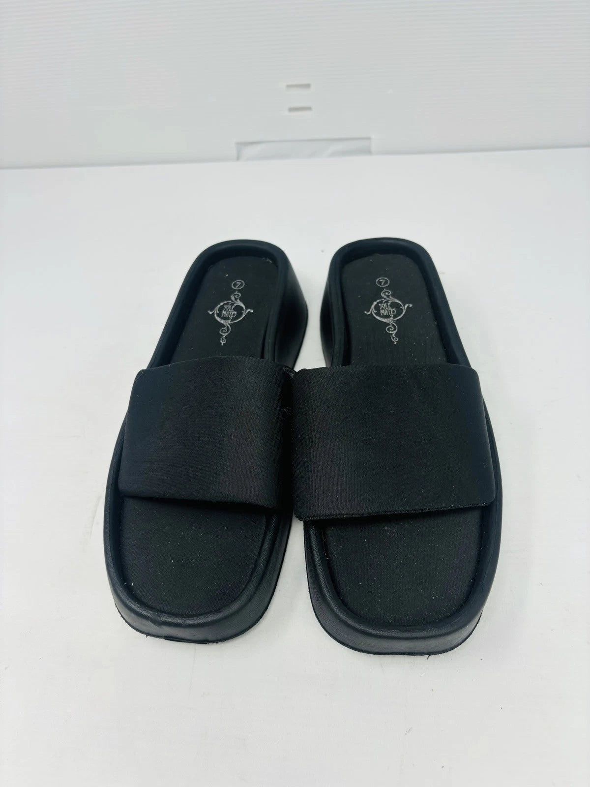 Sole Mates Black Slip On Platform Wedge Slides Sandals Womens Size 7