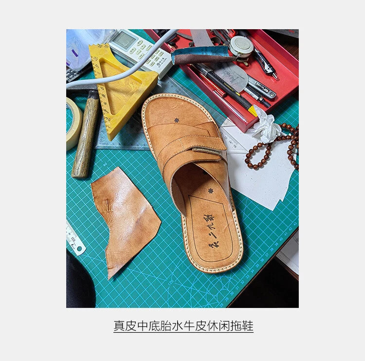 Roman Style Mens Women Real Leather Open Toe Slipper Sandals Flats Shoes Outdoor