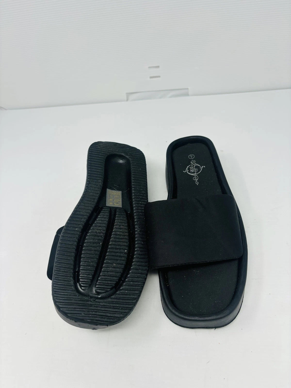 Sole Mates Black Slip On Platform Wedge Slides Sandals Womens Size 7