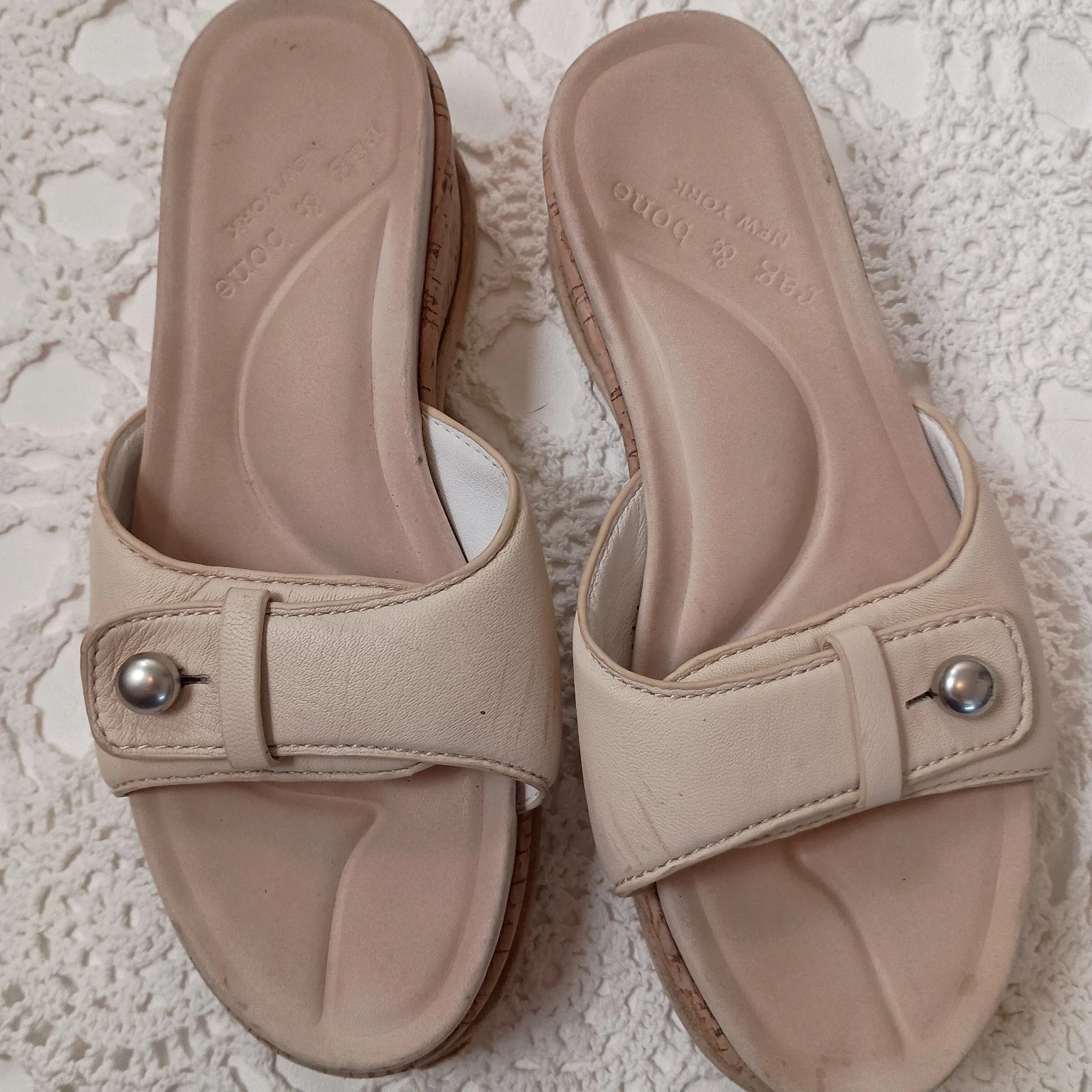 Rag & Bone Platform Sandals Ivory Leather Slide Slip On Flat Cork Mid 7 Women 37