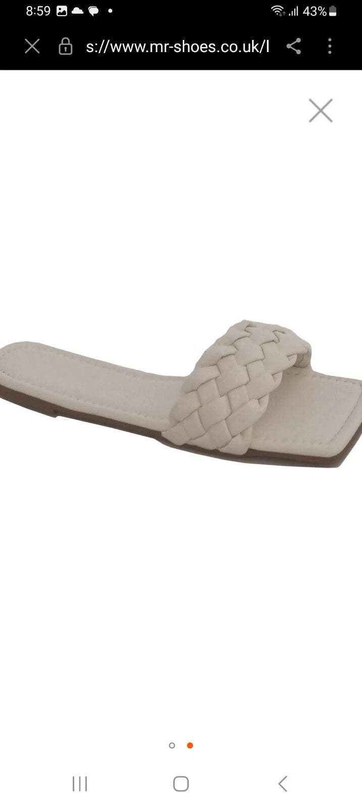 H&M SquareToe Braided Cream Padded Slides Size 5